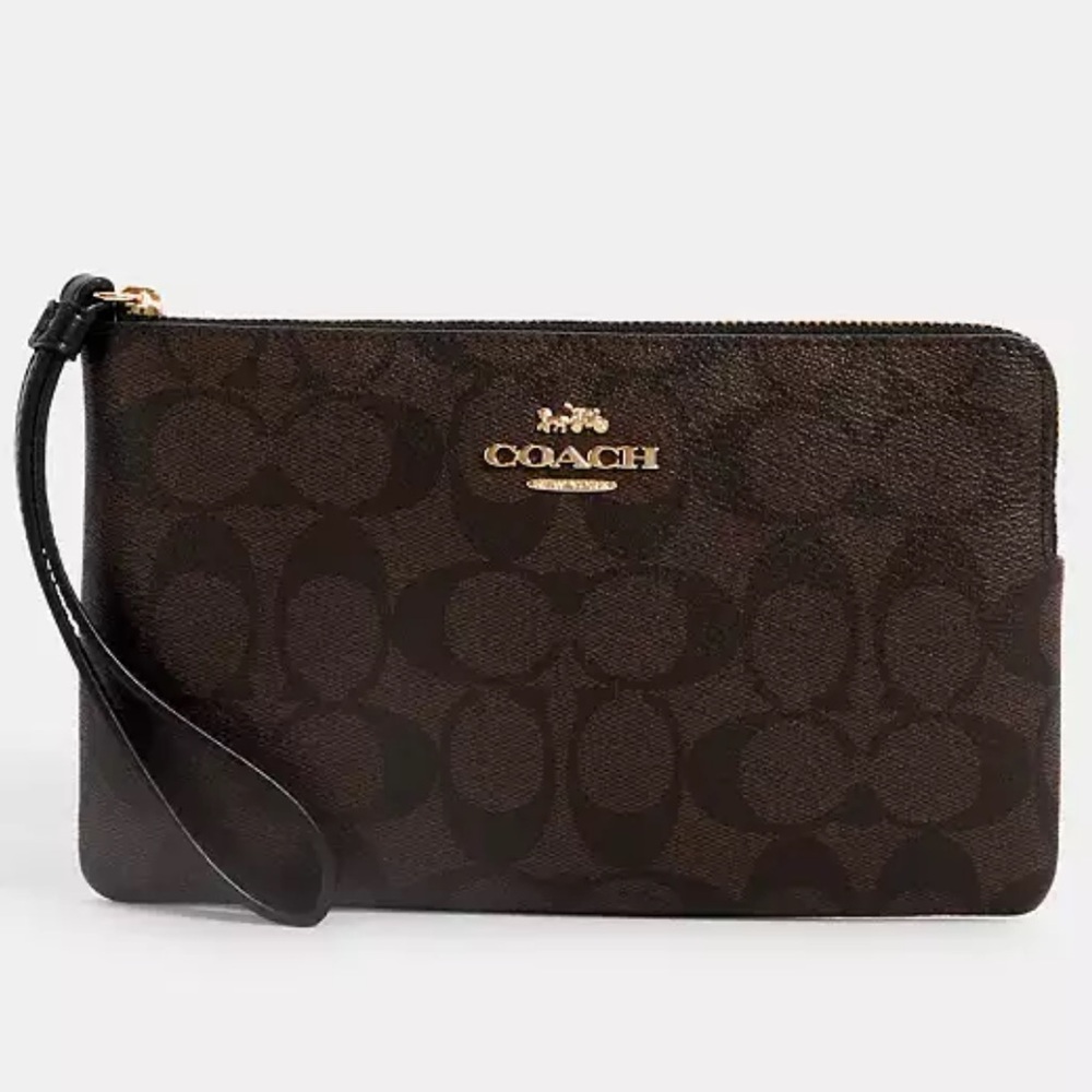 Coach Large Corner Zip Wristlet In Signature Canvas nwt